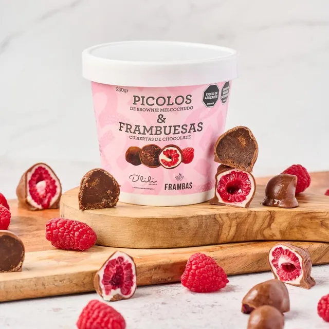 Tarrito de Pícolos Brownie Melcochudo con Frambuesas